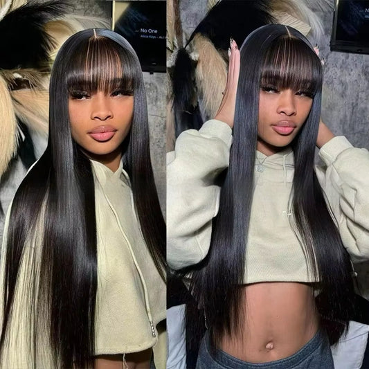 Natural Color Full-mechanism Headgear Straight Fringe Wigs Without Lace