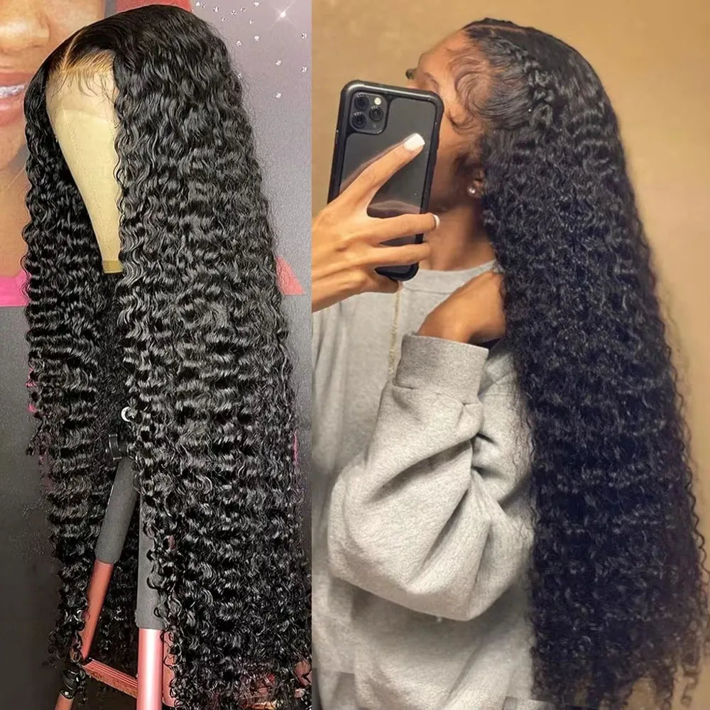 13x4 13x6 HD Transparent Lace Deep Wave Frontal Wig 40-42Inch JerrlyCurly Lace Front HumanHair Wig For Deep Curly Water Wave Wig